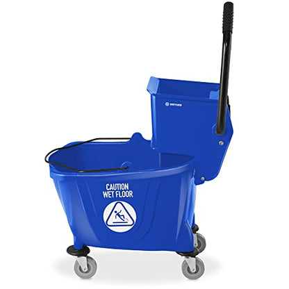 Dryser Commercial Side Press Wringer Combo Mop Bucket, 33 Quart, Blue - color: Blue