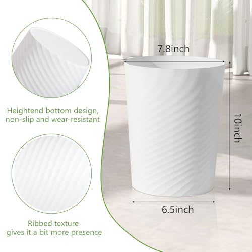 UUJOLY Bathroom Small Trash Can with Trash Bag Plastic Garbage Can Round Waste Basket for Bathrooms, Laundry Room, Kitchens, Offices, Kids Rooms, Dorms, 1.8 Gallons, 3 Pack (White) - color: White