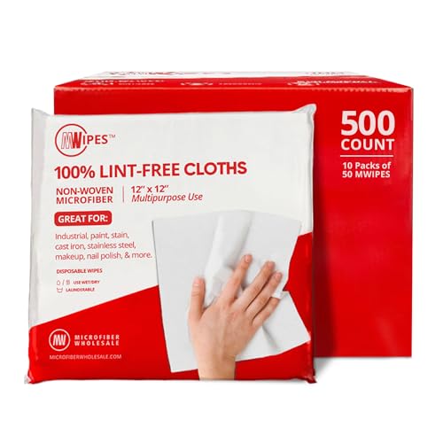 Mwipes Lint Free Cloth - 12" x 12" 500 Pack, Highly Absorbent Disposable Microfiber Wholesale Cleaning Cloths for Industrial, Medical, Staining, Cast Iron, Woodworking, Makeup, Nail Polish - style: 12x12 – Pack of 500