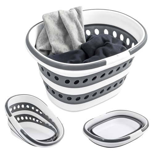Collapsible Laundry Baskets with Handles 7.4 Gallon Heavy Duty Laundry Basket Rectangle Pop Up Silicone Laundry Bucket Small Portable Storage Organizer Collapse Basket Small Room Organization - size: 7.4 Gallon - Basket