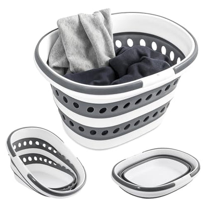 Collapsible Laundry Baskets with Handles 7.4 Gallon Heavy Duty Laundry Basket Rectangle Pop Up Silicone Laundry Bucket Small Portable Storage Organizer Collapse Basket Small Room Organization - size: 7.4 Gallon - Basket