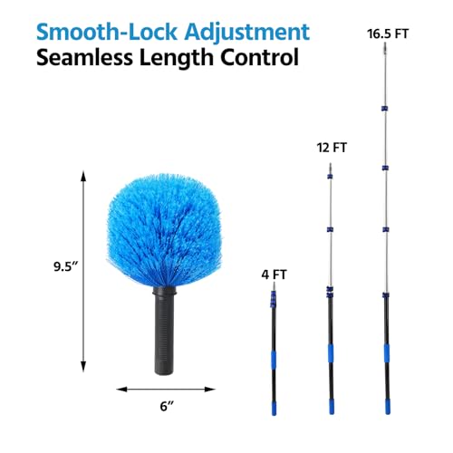 23FT High Reach Cobweb Duster with Extension Pole, Spider Web Brush with Lightweight 4-16.5 ft Telescoping Pole, Soft Bristles Webster Cobweb Duster for Outdoor Indoor Cleaning