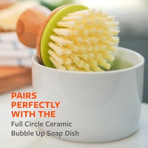 Full Circle Bubble Up- Eco-Friendly Bamboo Dish Brush – Ergonomic Palm Scrubber with Handle for Kitchen Cleaning, Dish Scrub Brush for Nonstick, Cast Iron & Sink, Green Brush 1 Pk