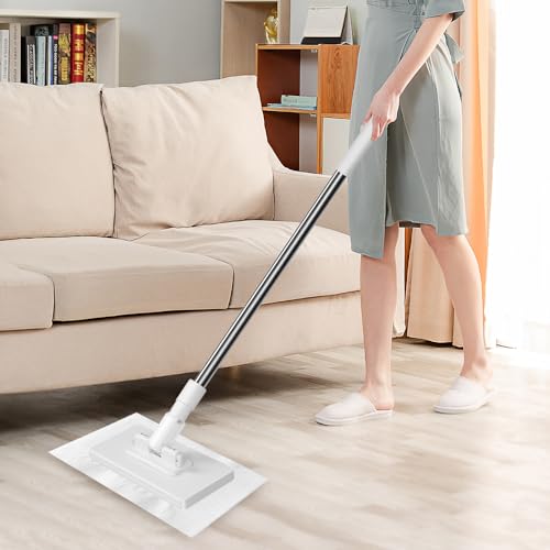 Disposable Dust Mop with 4 Reusable Cloths, 2026 New Retractable Gap Dust Cleaner Flat Mop with Locking Head & Sweeping Cloths, 39" Long Handle Mopping Sweeper Stick (1)
