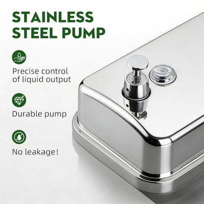 RYTOXILO Wall Mounted Soap Dispenser Silver Stainless Steel Commercial Soap Dispenser Hand Soap Dispenser for Bathroom Kitchen Home (34 fl oz / 1000ml) - color: Silver