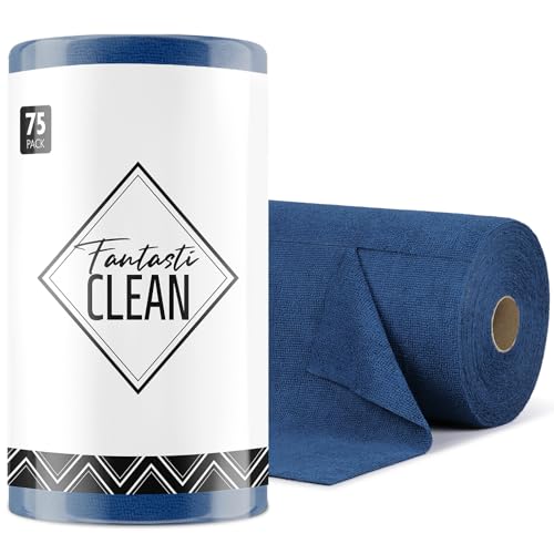 Fantasticlean Microfiber Cleaning Cloth Roll -75 Pack, Tear Away Microfiber Towels, 12" x 12", Reusable, Washable, Scratch Free, Ultra Absorbent for All-Around Cleaning Supplies (Navy Blue) - color: Navy Blue, size: 75 pack