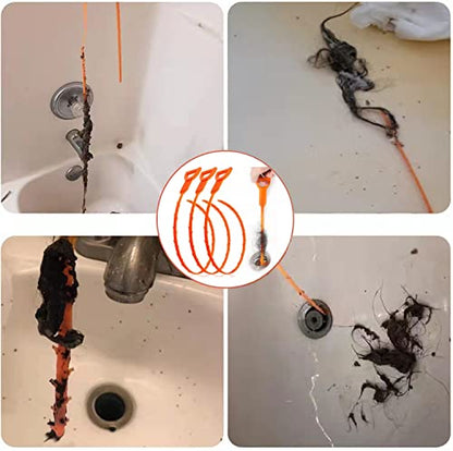 3 Pack 25 Inch Hair Snake Hair Drain Clog Remover Cleaning Tool Drain Opener sink snake Drain Auger Hair Remover Tool For Sewer, Toilet, Shower Kitchen Sink, Bathroom Tub
