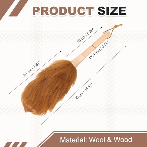 uxcell Wool Duster, 14.2" Natural Feather Cleaner Household Cleaning Duster with Solid Wooden Handle for Cleaning Fans Window Blinds Shelves Furniture, Light Brown - color: Light Brown, size: 14.2"