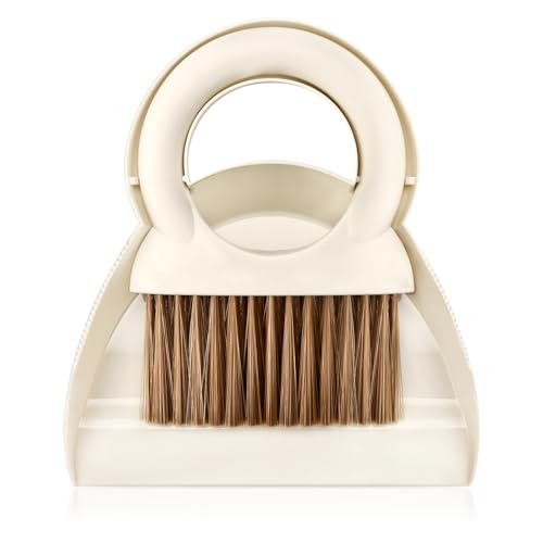 Mini Broom and Dustpan Set,Small Broom and Dustpan Set for Kitchen Countertops, Desks, Keyboard, Camping, Hand Brooms for Car Seats, Pet Litter-White