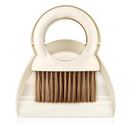 Mini Broom and Dustpan Set,Small Broom and Dustpan Set for Kitchen Countertops, Desks, Keyboard, Camping, Hand Brooms for Car Seats, Pet Litter-White
