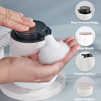12Oz Hand Soap Dispenser Set - 2 Pack Ceramic Foam Soap Dispenser Set with Easy-to-Press Black Pump, Refillable Mordern Foaming Dish Soap Dispensers for Bathroom & Kitchen (White, Foam Pump) - color: White Foming Dispenser