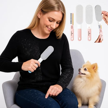 4-in-1 Pet Hair and Lint Remover Brush – Reusable Fabric and Clothing Cleaner for Pet Hair, Lint and Fur – Handheld Multi-Surface Tool for Clothes, Upholstery, Sofa and Travel Use (Pink) - color: Pink