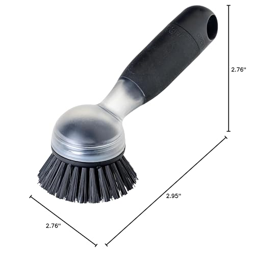 Vigar Rengo Dish Brush with Soap Dispenser - Dish Scrubber with Handle, Kitchen Scrub Brush for Dishes, Sink Cleaning Brush, Soap Dispensing Dish Wand with Nylon Bristles, Non Scratch - Black - color: Black