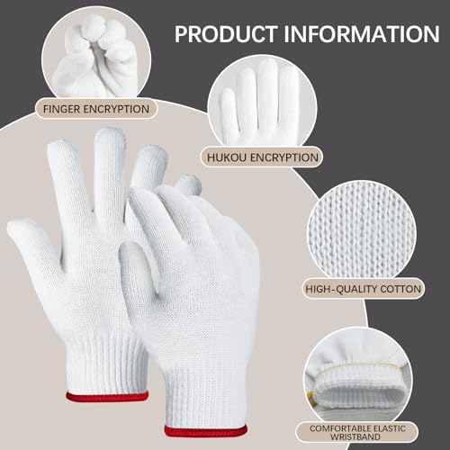 8pair unisex white cotton glove liners,string knit cloth men work safety gloves for gardening,warehouse,cooking,bbq - color: Red Edging*8pairs