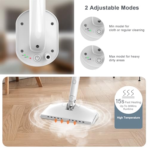 Steam Cleaner, 6 in1 Rotated Steam Mop Cleaner with 2 Modes, 2 Microfiber Pads, 400ML Removable Tank, 23FT Power Cable, Detachable Steam Mops for Floor, Laminate Floor, Tiles Cleaning (Onion White) - color: Onion White