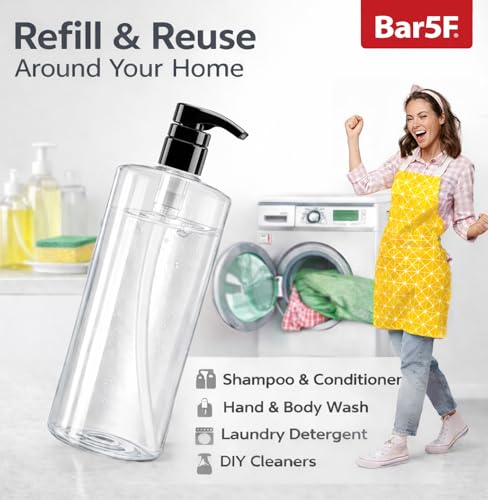 Bar5F Pump Bottle 32-Ounce 1-Liter Empty for Shampoo Conditioner Body Wash Lotion BPA-Free Crystal-Clear (Pack of 1)