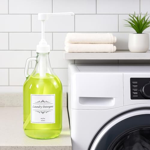 2 Pcs Glass Liquid Laundry Detergent Dispenser with Pump (Upgraded), 64 oz Dispenser for Laundry Room, Half Gallon Glass Jugs with Airtight Lid