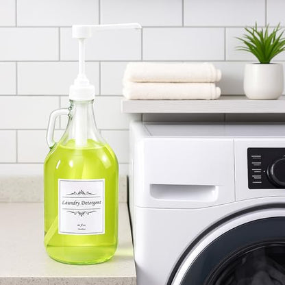 2 Pcs Glass Liquid Laundry Detergent Dispenser with Pump (Upgraded), 64 oz Dispenser for Laundry Room, Half Gallon Glass Jugs with Airtight Lid