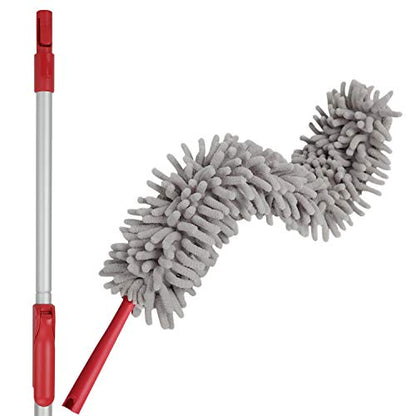 AKOMA Bendable Duster with 69" Light Weight Extension Long Handle for Cleaning Bed Bottom Ceiling Fans Car Interior Furniture-Microfiber Duster for Home Cobwebs Reusable-Chenille Dusters