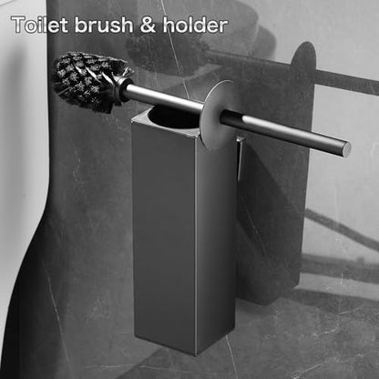 Square Wall-Mounted Toilet Brush Holder, and Black | Cleaning Brush Head, Splash Guard, Drip Tray - color: Black