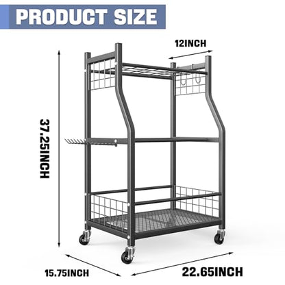 WALMANN Garden Tool Organizer with Wheels for Garage, Rakes/Shovels/Yard Tools Storage Stand for Garden, Shed, Indoor/Outdoor Long-Handled Tools Rolling Cart - style: Medium-stand