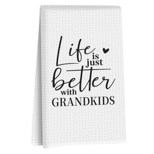 Grandma Gifts Kitchen Towels, Life is Just Better with Grandkids Dish Hand Tea Towels for Kitchen Decor, Waffle Towel, Gifts for Grandparents Grandma Grandpa from Grandkids Grandchildren, 14x24 Inch - color: Grandma Gift