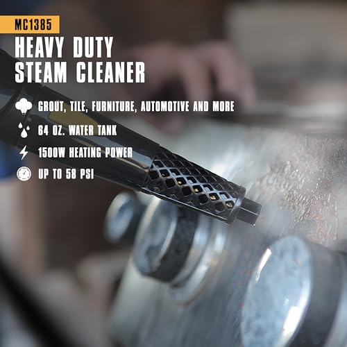 McCulloch MC1385 Deluxe Canister Steam Cleaner, 2-Hour Runtime, Chemical-Free, 23 Accessories: Mop Head, Brushes & More - Built for Home, Tile, Carpet, Furniture, & Personal Car Detailing - size: MC1385