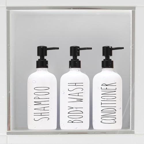 HOMCDALY Shampoo and Conditioner Dispenser Set of 3, 21oz Shower Soap Bottles with Pump, Refillable Shampoo Conditioner Body Wash Dispenser, Bathroom Shower Shampoo Bottles, shampoo container(P-White) - color: White-21oz