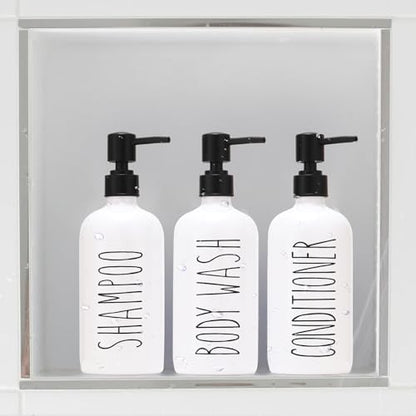 HOMCDALY Shampoo and Conditioner Dispenser Set of 3, 21oz Shower Soap Bottles with Pump, Refillable Shampoo Conditioner Body Wash Dispenser, Bathroom Shower Shampoo Bottles, shampoo container(P-White) - color: White-21oz