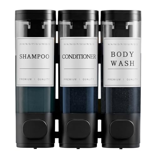 Shampoo and Conditioner Dispenser,Shower Soap Dispenser 3 Chamber No Drill Wall-Mounted Shampoo Dispenser for Shower Wall Mounted Shower Dispenser for Bathroom Hotel Large Capacity,Black - color: Black 3 Chamber