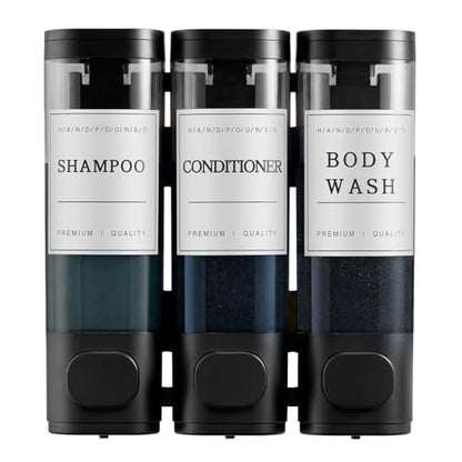 Shampoo and Conditioner Dispenser,Shower Soap Dispenser 3 Chamber No Drill Wall-Mounted Shampoo Dispenser for Shower Wall Mounted Shower Dispenser for Bathroom Hotel Large Capacity,Black - color: Black 3 Chamber