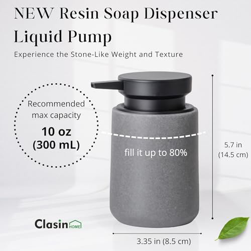 Clasin Home Liquid Soap Dispenser with Easy-to-Press Pump, 10 oz Refillable Hand Soap Dispenser with Extended Spout for Bathroom Kitchen Dish Lotion, Modern Stone Texture (Gray) - color: Gray