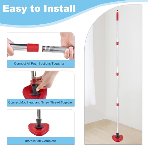 Spin Mop Handle & 2 Mop Base Replacement for O-Cedar RinseClean 2 Tank System, Adjustable 30-58" Telescopic Mop Stick Pole, Lightweight Durable Mop Handle Replacement Parts - color: 2pcs Set