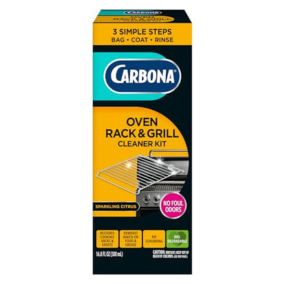 Carbona Oven Rack & Grill Cleaner Kit, Includes Bag & Gloves, Eliminates Thick Grease, Grime & Baked-On Food, Unscented Formula - size: 16.8 Fl Oz (Pack of 1)