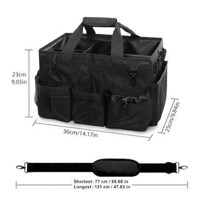 Large Cleaning Caddy Bag with Built-in Support Board, Wearable Cleaning Supplies Organizer with Adjustable Shoulder Strap & Waist Belt, Waterproof Heavy Duty Tote for Housekeepers Car Detailing - color: Black