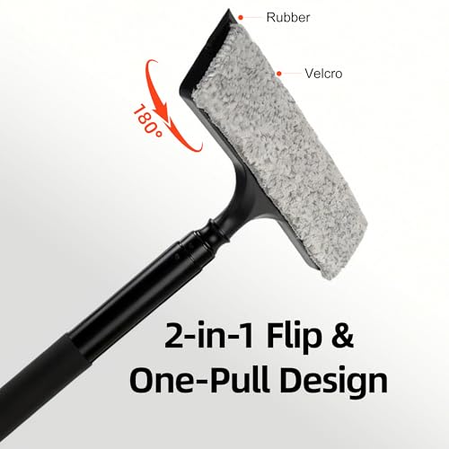 Window Squeegee with Flip-Head, Shower Squeegee 16-59" Long Handle Telescopic Pole & 30% Thicker Blade, Shower Squeegee for Glass Doors, Shower, Car, Windows, Bathroom