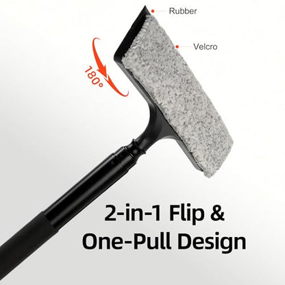 Window Squeegee with Flip-Head, Shower Squeegee 16-59" Long Handle Telescopic Pole & 30% Thicker Blade, Shower Squeegee for Glass Doors, Shower, Car, Windows, Bathroom