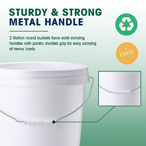 Tioncy 10 Pcs 2 Gallon Plastic Bucket with Lid Heavy Duty 2 Gallon Bucket Pail with Lid Handle for Storage Container Home Household Cleaning (White) - color: White