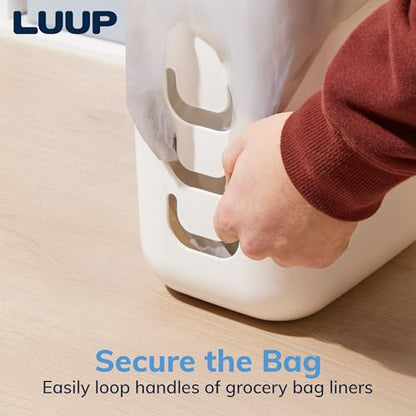 STORi Luup Trash Can (White) - Reuse Grocery Bags - Plastic Garbage Container for Bathroom, Vanity, Laundry Room, Kitchen, Office, Garage - 2.5 Gallon Wastebasket with Hooks to Secure Trash Bags - color: White