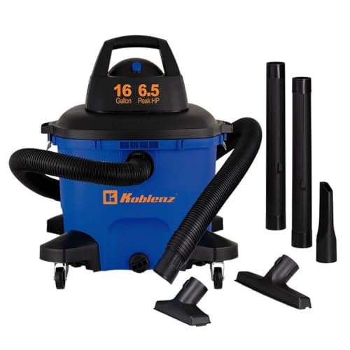 Koblenz WD-16 L4 Wet Dry Vacuum Cleaner, 16 Gallon Wet Dry Vac, 6.5 PHP, 3-in-1 Suction & Blower, Click-N-Lock Hose, Drain Plug, Big Vacuum Cleaner for Carpet & Floors, Swivel Casters, Black/Blue - size: 16 Gallon 6.5 HP