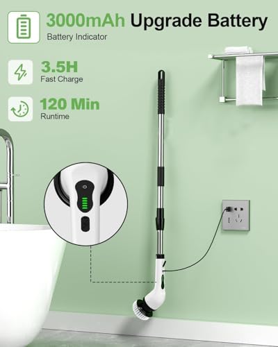 Electric Spin Scrubber Cordless Cleaning Brush Scrubber for Home Bath Tub Power Scrubber 9 Replaceable Brush Heads Detachable as Short Handle Shower Cleaning Brush Household Tools for Bathroom Floor