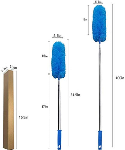 DELUX Microfiber Feather Duster Extendable Duster with 100 inches Extra Long Pole, Bendable Head & Long Handle Dusters for Cleaning Ceiling Fan, High Ceiling, Blinds, Furniture & Cars - color: Blue