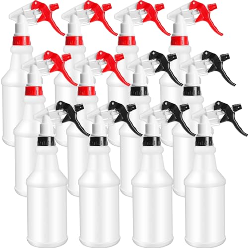 Eccliy 12 Pcs 16 Oz Plastic Spray Bottle, Adjustable Empty Reusable Sprayer for Cleaning, Planting, Water, Bathroom and Kitchen, BBQ, Commercial and Residential (Original,Red,Black) - color: Red, Black, size: Original
