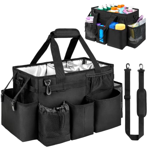 Cleaning Caddy Bag, Large Cleaning Supplies Organizer for Housekeepers, Housekeeping Caddy with Handle and Detachable Padded Cushion, Black - color: Black, size: Large