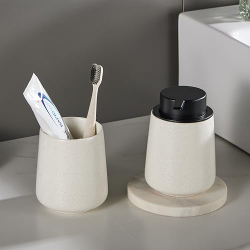 12Oz Hand Soap Dispenser Set - 2 Pack Ceramic Foam Soap Dispenser Set with Easy-to-Press Black Pump, Refillable Mordern Foaming Dish Soap Dispensers for Bathroom & Kitchen (Beige, Foam Pump) - color: Beige Foaming Dispenser