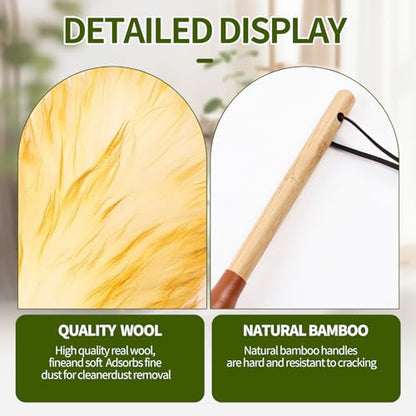 Natural Lambswool Duster 20 Inch Handheld with Wooden Handle Duster Dusting Tool for Blinds Electronics Furniture Delicate Surfaces (2Pcs) - size: 20inch