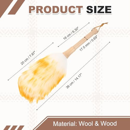uxcell Wool Duster, 14.2" Natural Feather Cleaner Household Cleaning Duster with Solid Wooden Handle for Cleaning Fans Window Blinds Shelves Furniture, White Gold - color: White Gold, size: 14.2"
