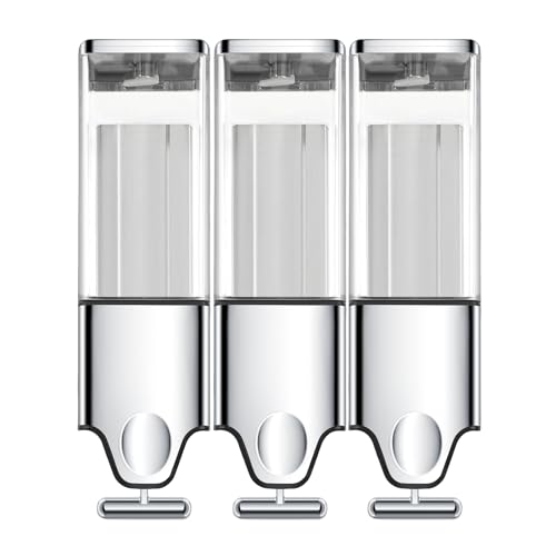 EHORIA 3-in-1 Quadrate Dispensers for The Shower,Shower soap Dispenser,Conditioner Dispenser, Shampoo Dispenser,No Drilled Wall Mounted Distributor,Hotel,Bathroom,Home - color: Triple, Colorless