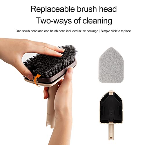Eyliden Shower Scrubber with Long Handle, 2 Type Head, Tile Tub Scrub Brush | 49" Handle, 2 Different Function Cleaning - 1 Stiff Bristle + 2 Non-Scratch Pads, for Bathroom Grout Sink Glass Kitchen Floor