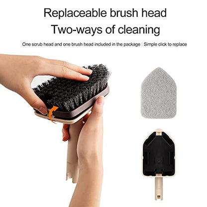Eyliden Shower Scrubber with Long Handle, 2 Type Head, Tile Tub Scrub Brush | 49" Handle, 2 Different Function Cleaning - 1 Stiff Bristle + 2 Non-Scratch Pads, for Bathroom Grout Sink Glass Kitchen Floor